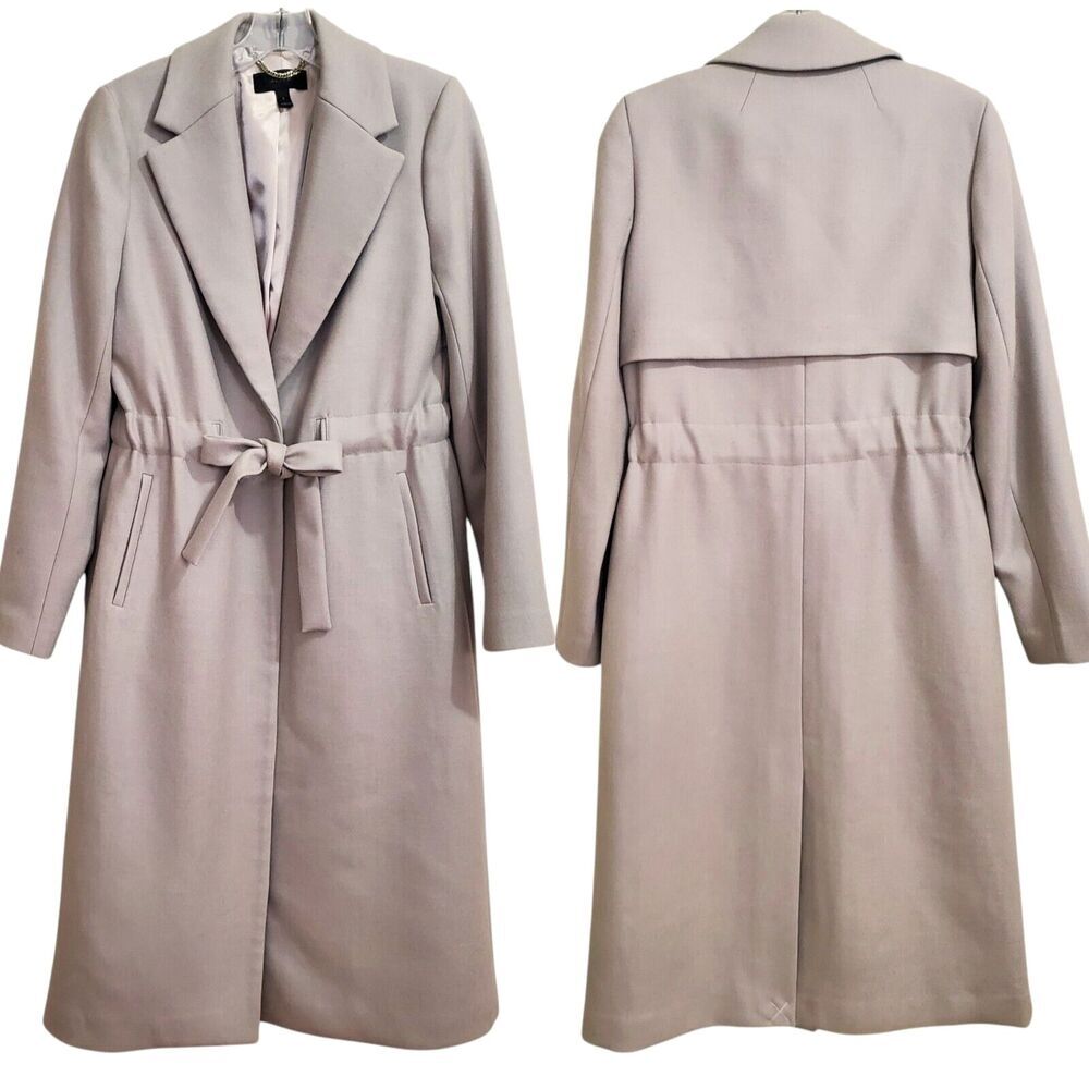 J Crew Womens Sz 2 Tie-Waist Topcoat Double-Serge Wool Classic Coat Light Stone